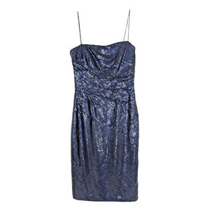 Monique Lhuillier Collection Navy Blue Sequin Mini Dress Sz 4 Classic Luxury